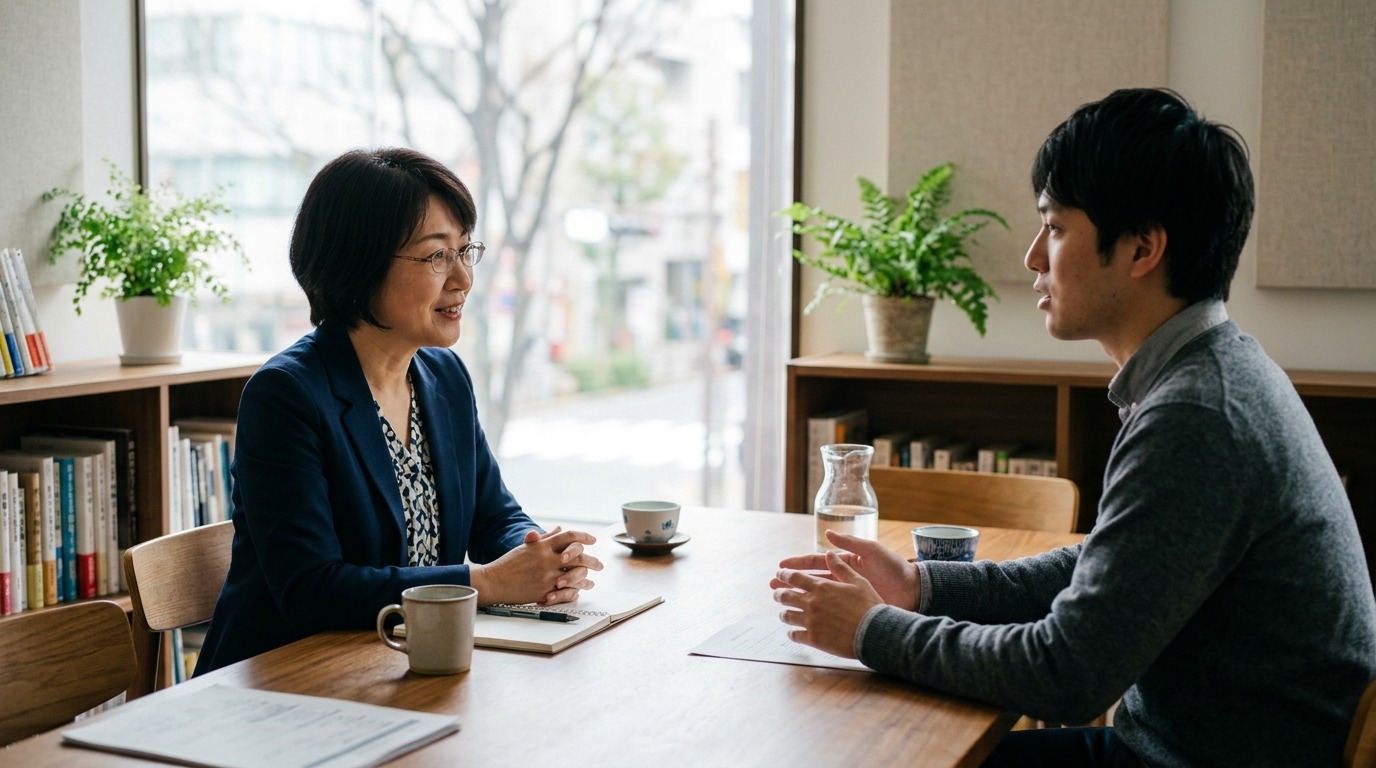 キャリアの相談を受ける日本人のカウンセリングの場面