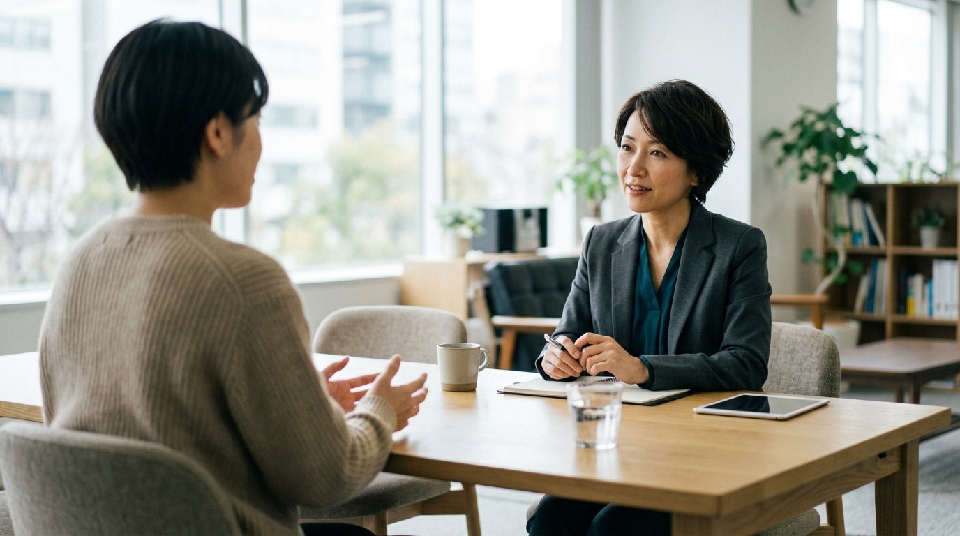 中立の立場でキャリアの相談に応じる場面