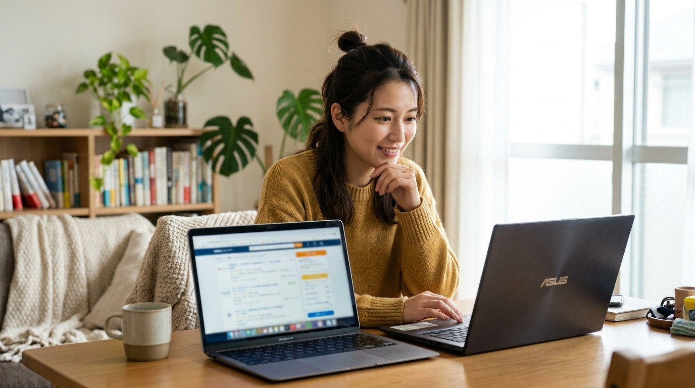 退職後に自宅で転職活動の計画を立てる日本人