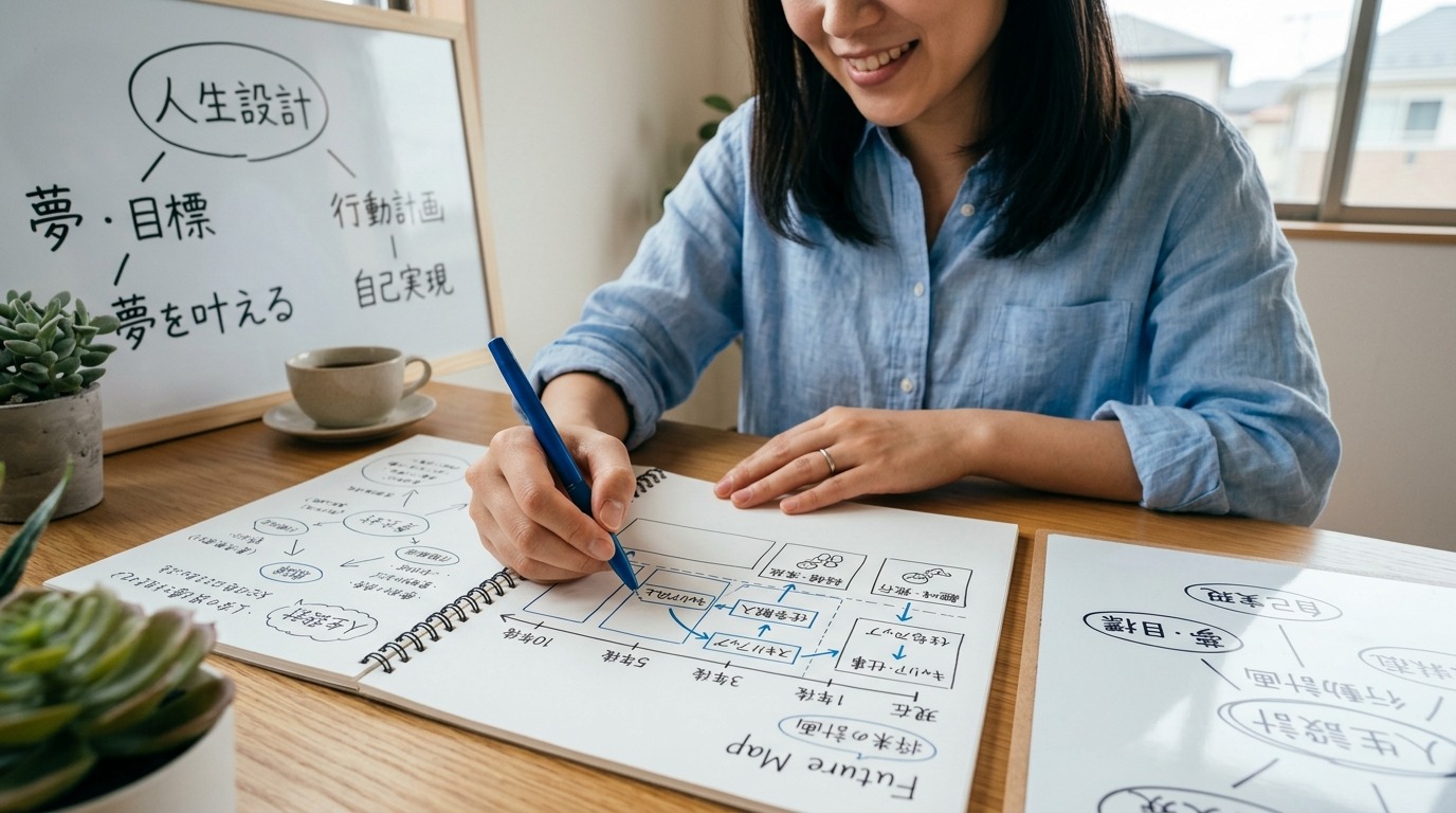 人生設計の地図を描きながら将来を計画する日本人