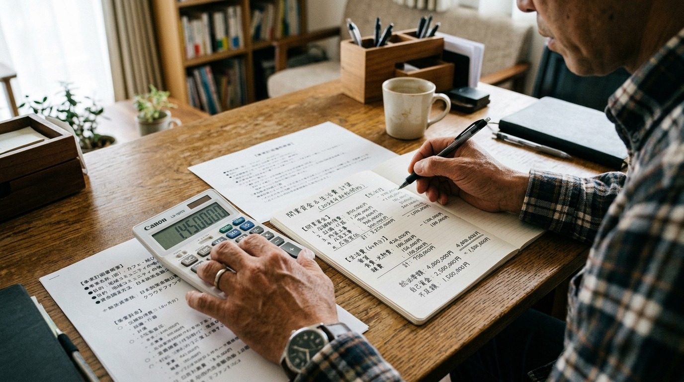 開業資金と生活費を計算している日本人の手元